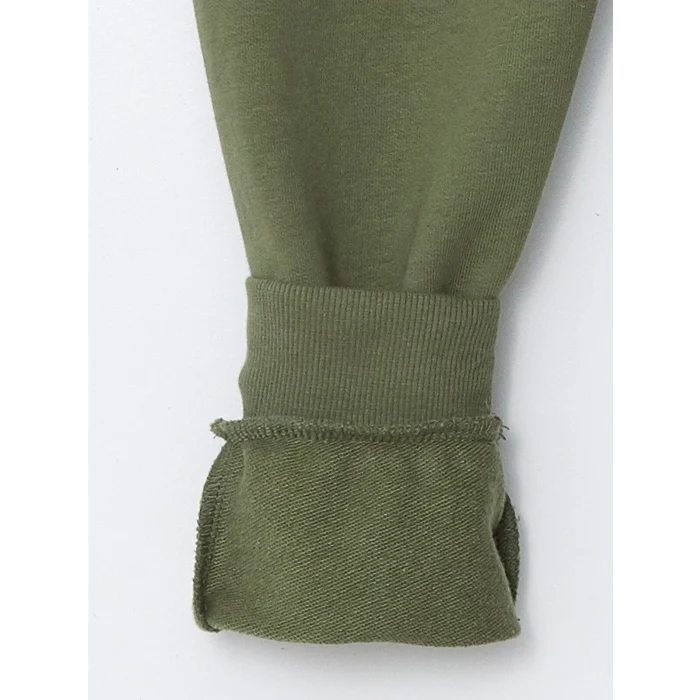 LCW Kids Haki Bisiklet Yaka Uzun Kollu Baskılı Erkek Bebek Sweatshirt ve Eşofman Alt 2li Takım