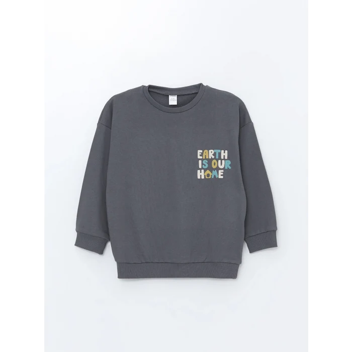 LCW Kids Gri Bisiklet Yaka Baskılı Erkek Bebek Sweatshirt ve Eşofman Alt 2li Takım