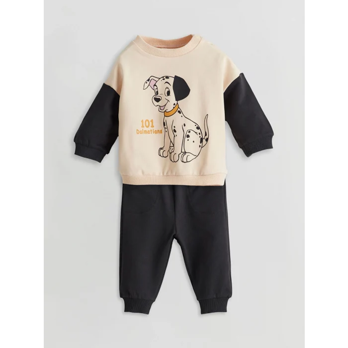 LCW baby Bej Baskılı Erkek Bebek Sweatshirt ve Eşofman Alt 2li Takım