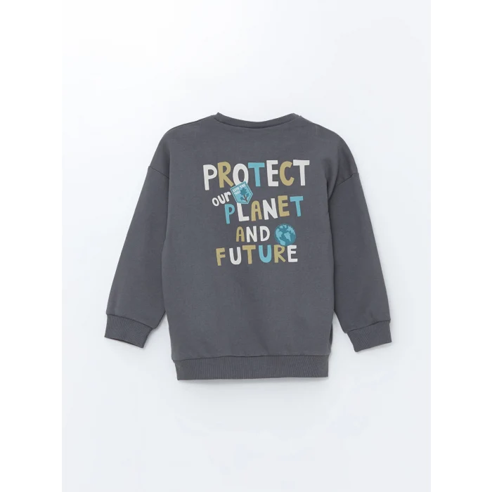 LCW Kids Gri Bisiklet Yaka Baskılı Erkek Bebek Sweatshirt ve Eşofman Alt 2li Takım