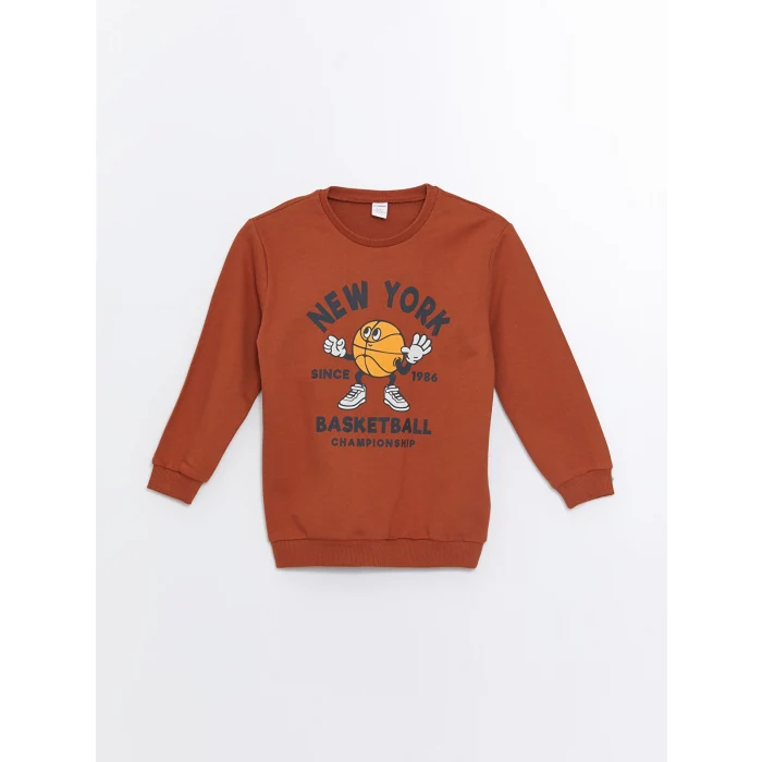 LCW Kids Turuncu Bisiklet Yaka Erkek Bebek Sweatshirt ve Eşofman Alt 2li