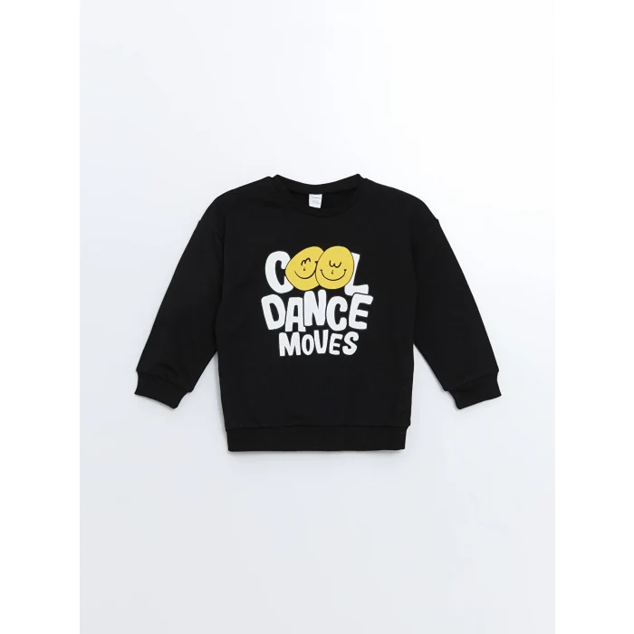 LCW Kids Siyah Bisiklet Yaka Baskılı Erkek Bebek Sweatshirt ve Eşofman Alt 2li Takım
