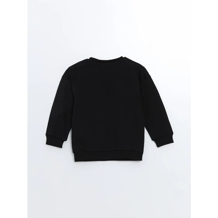 LCW Kids Siyah Bisiklet Yaka Baskılı Erkek Bebek Sweatshirt ve Eşofman Alt 2li Takım