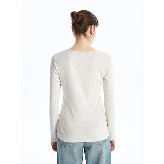 LCWAIKIKI Basic Bej Bisiklet Yaka Düz Uzun Kollu Kadın Body