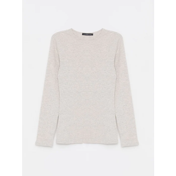 LCWAIKIKI Basic Bej Bisiklet Yaka Düz Uzun Kollu Kadın Body