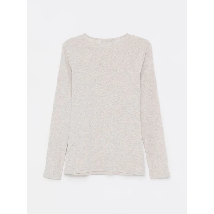 LCWAIKIKI Basic Bej Bisiklet Yaka Düz Uzun Kollu Kadın Body