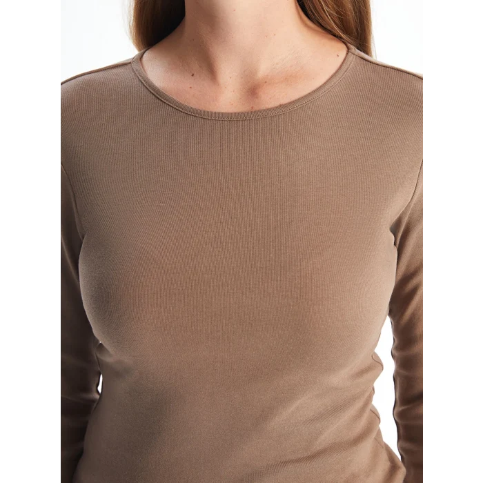 LCWAIKIKI Classic Kahverengi Bisiklet Yaka Düz Uzun Kollu Kadın Body