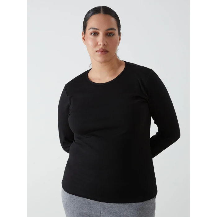 LCWAIKIKI Classic Siyah Bisiklet Yaka Düz Uzun Kollu Kadın Body