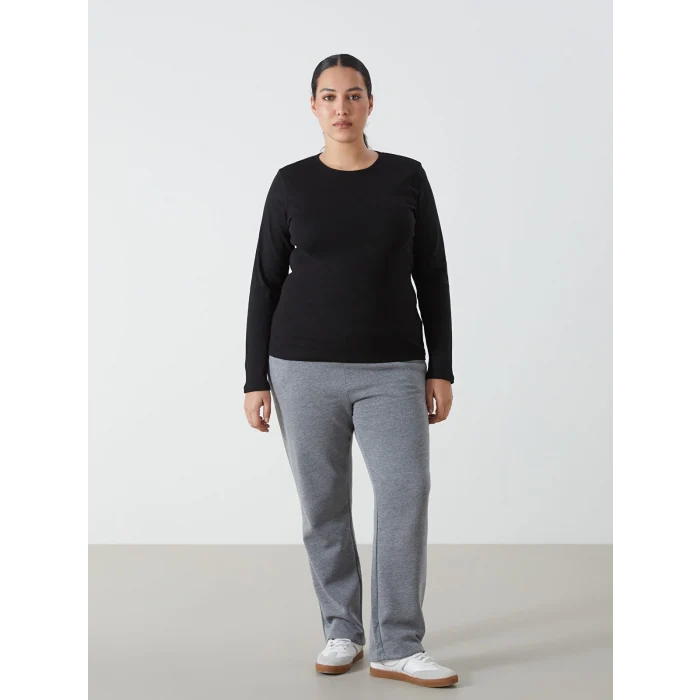 LCWAIKIKI Classic Siyah Bisiklet Yaka Düz Uzun Kollu Kadın Body