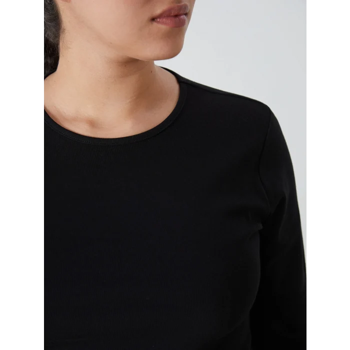 LCWAIKIKI Classic Siyah Bisiklet Yaka Düz Uzun Kollu Kadın Body