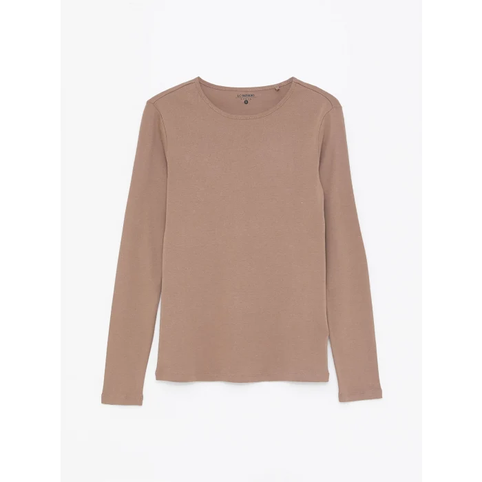 LCWAIKIKI Classic Kahverengi Bisiklet Yaka Düz Uzun Kollu Kadın Body