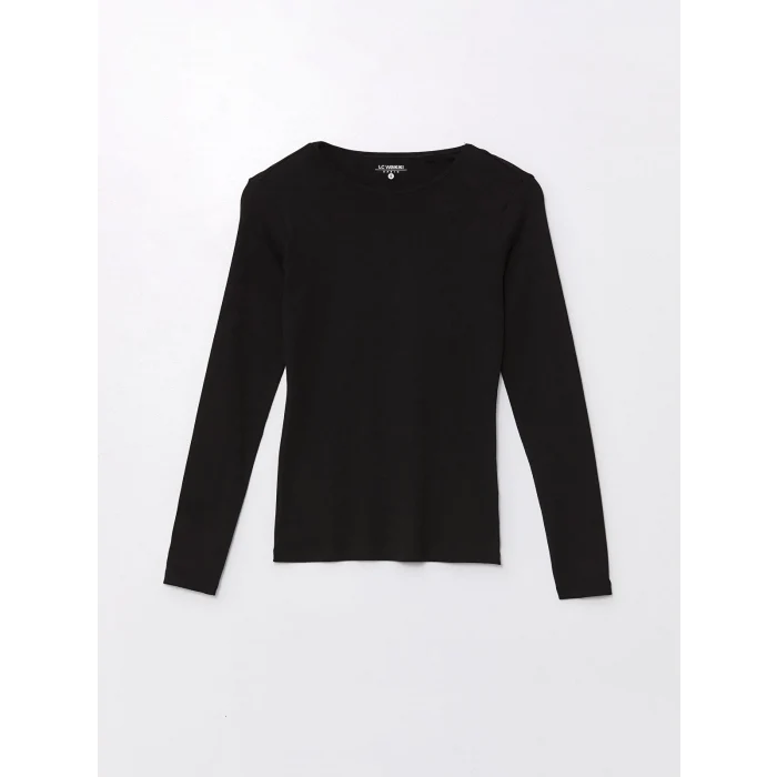 LCWAIKIKI Classic Siyah Bisiklet Yaka Düz Uzun Kollu Kadın Body