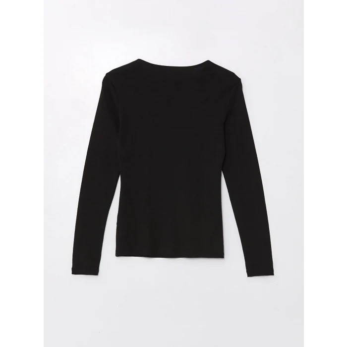 LCWAIKIKI Classic Siyah Bisiklet Yaka Düz Uzun Kollu Kadın Body