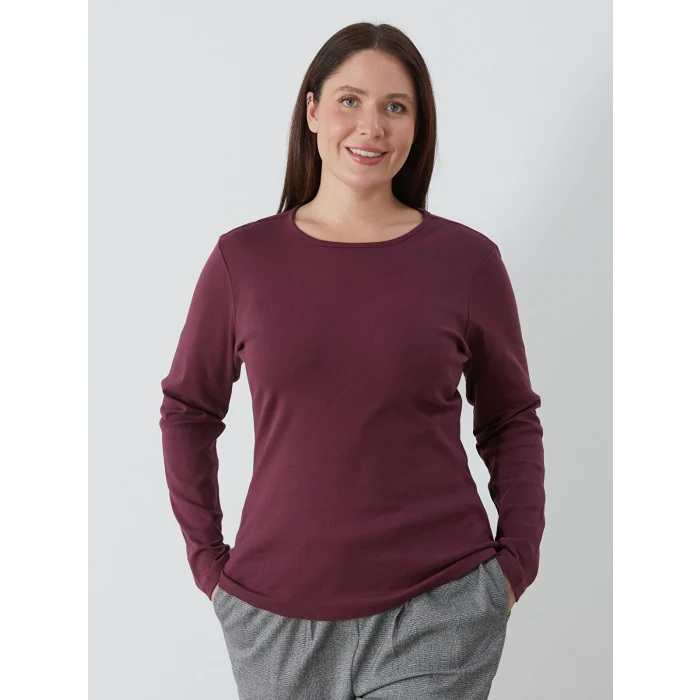 LCWAIKIKI Classic Mürdüm Bisiklet Yaka Düz Uzun Kollu Kadın Body