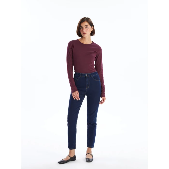 LCWAIKIKI Classic Mürdüm Bisiklet Yaka Düz Uzun Kollu Kadın Body