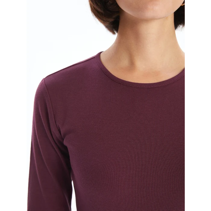 LCWAIKIKI Classic Mürdüm Bisiklet Yaka Düz Uzun Kollu Kadın Body