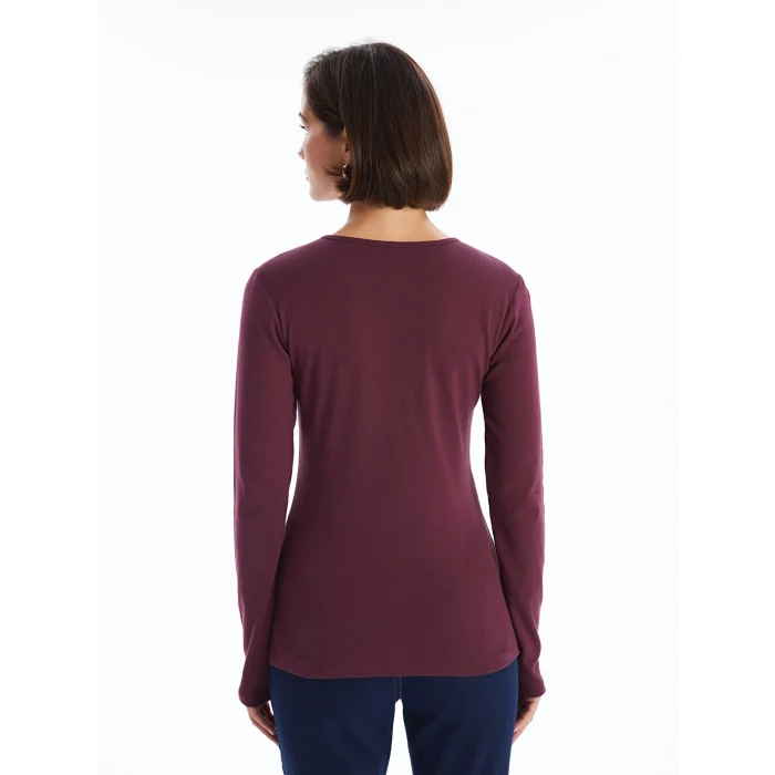 LCWAIKIKI Classic Mürdüm Bisiklet Yaka Düz Uzun Kollu Kadın Body