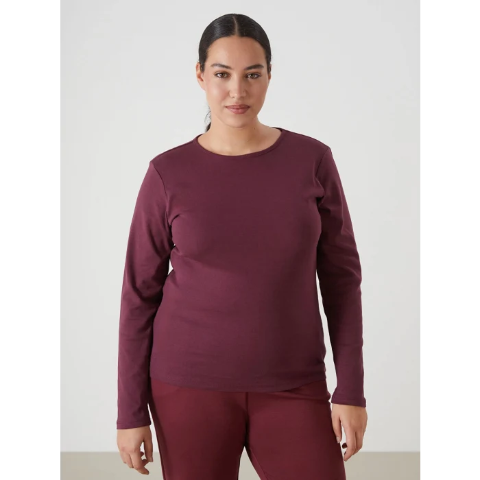 LCWAIKIKI Classic Mürdüm Bisiklet Yaka Düz Uzun Kollu Kadın Body