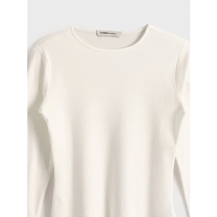 LCWAIKIKI Classic Ekru Bisiklet Yaka Kadın Body