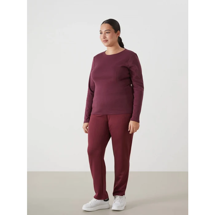 LCWAIKIKI Classic Mürdüm Bisiklet Yaka Düz Uzun Kollu Kadın Body