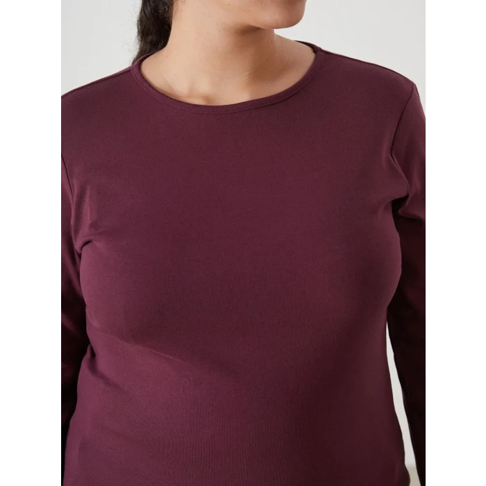 LCWAIKIKI Classic Mürdüm Bisiklet Yaka Düz Uzun Kollu Kadın Body