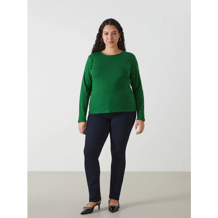 LCWAIKIKI Classic Yeşil Bisiklet Yaka Düz Uzun Kollu Kadın Body