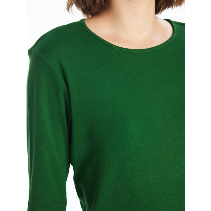 LCWAIKIKI Classic Yeşil Bisiklet Yaka Düz Uzun Kollu Kadın Body