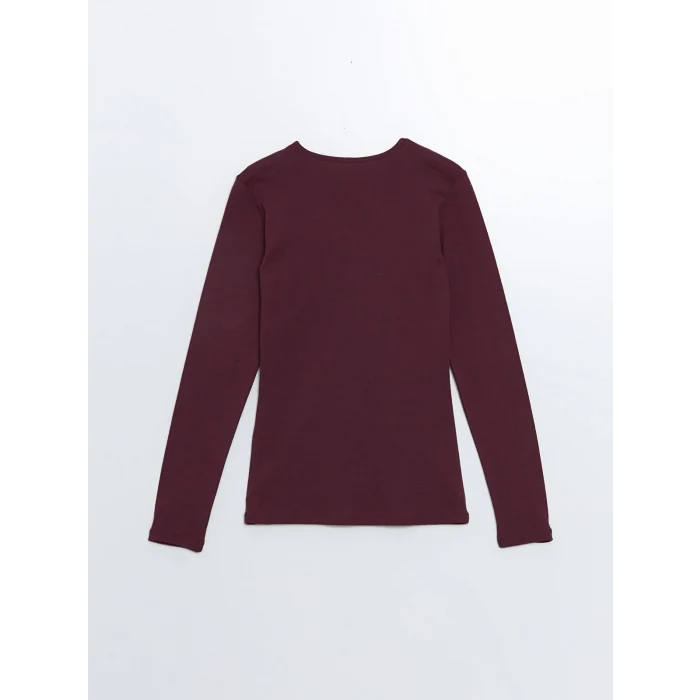 LCWAIKIKI Classic Mürdüm Bisiklet Yaka Düz Uzun Kollu Kadın Body