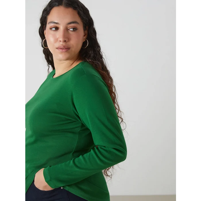 LCWAIKIKI Classic Yeşil Bisiklet Yaka Düz Uzun Kollu Kadın Body