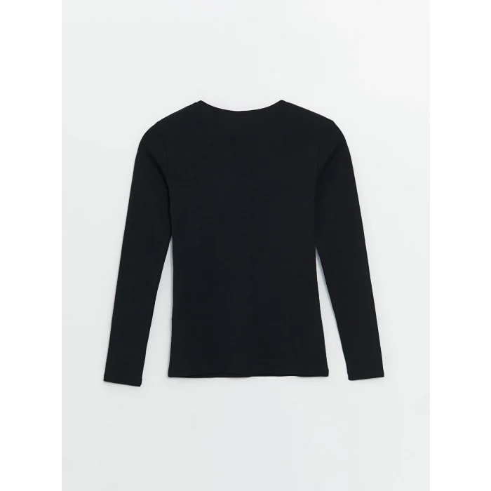 LCWAIKIKI Classic Siyah Bisiklet Yaka Düz Uzun Kollu Kadın Tişört