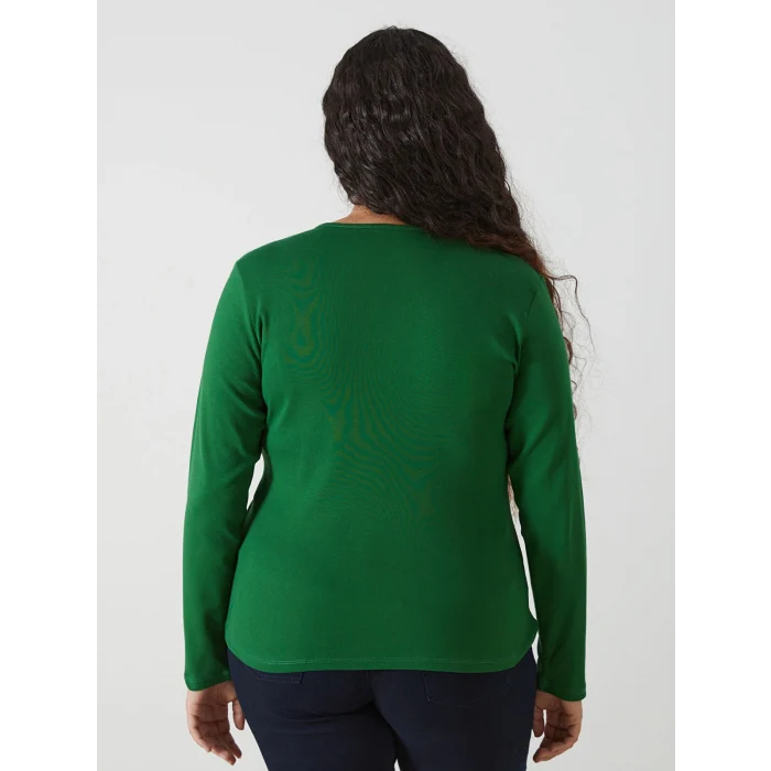 LCWAIKIKI Classic Yeşil Bisiklet Yaka Düz Uzun Kollu Kadın Body