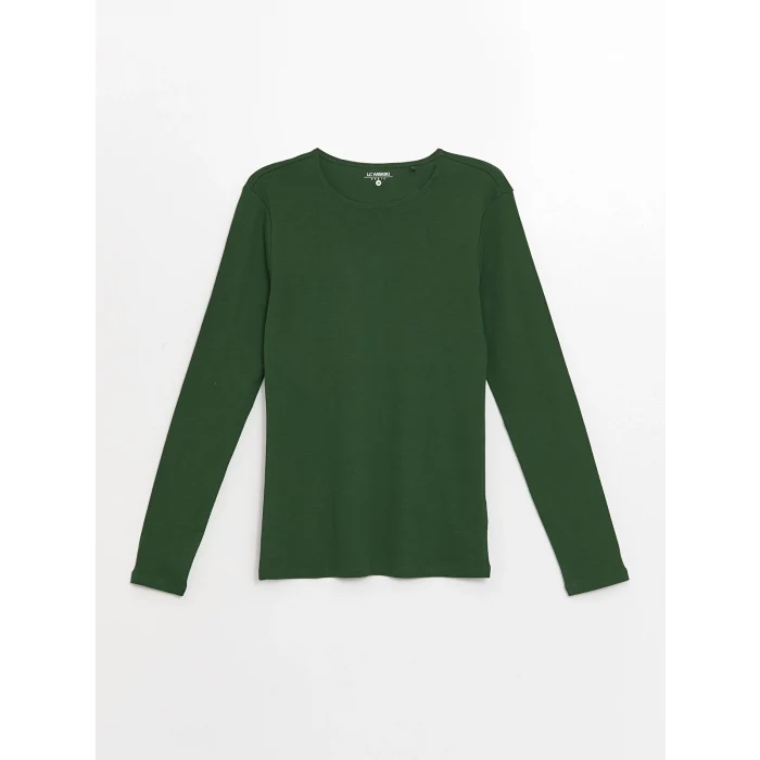 LCWAIKIKI Classic Yeşil Bisiklet Yaka Düz Uzun Kollu Kadın Body