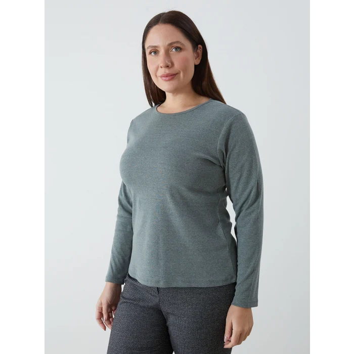 LCWAIKIKI Basic Yeşil Bisiklet Yaka Düz Uzun Kollu Kadın Body