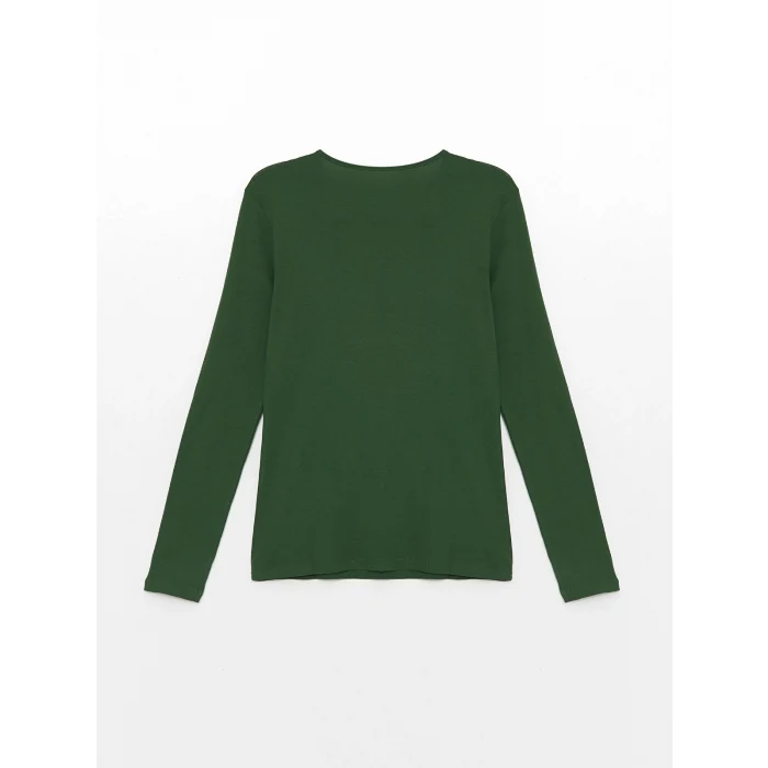 LCWAIKIKI Classic Yeşil Bisiklet Yaka Düz Uzun Kollu Kadın Body