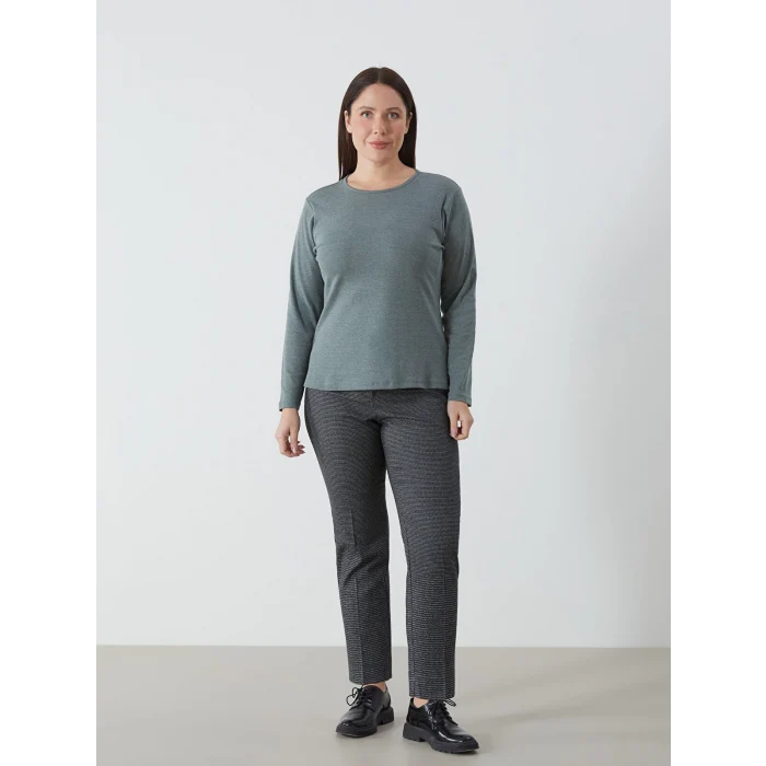 LCWAIKIKI Basic Yeşil Bisiklet Yaka Düz Uzun Kollu Kadın Body