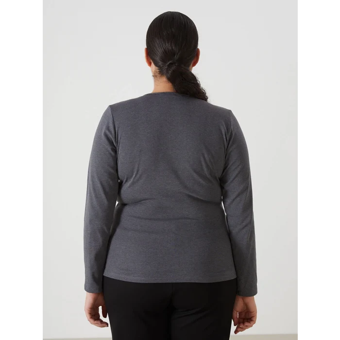 LCWAIKIKI Basic Antrasit Bisiklet Yaka Düz Uzun Kollu Kadın Body