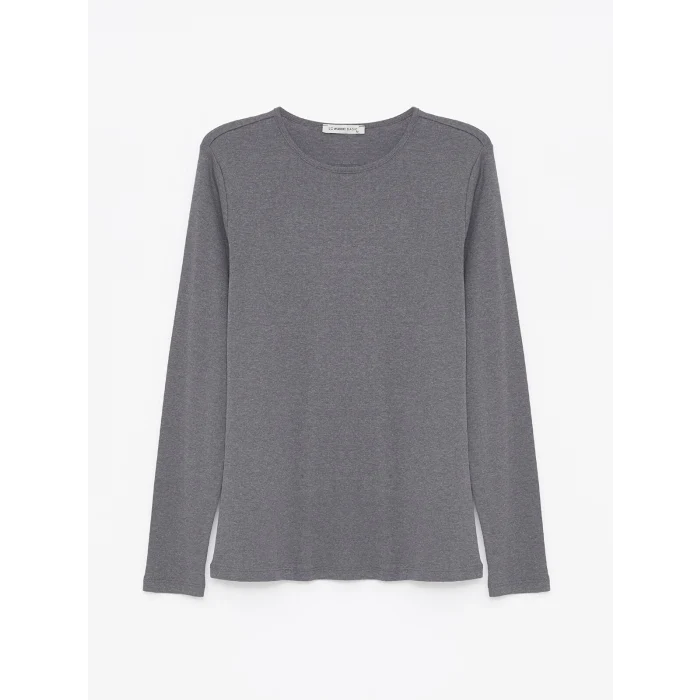 LCWAIKIKI Basic Antrasit Bisiklet Yaka Düz Uzun Kollu Kadın Body