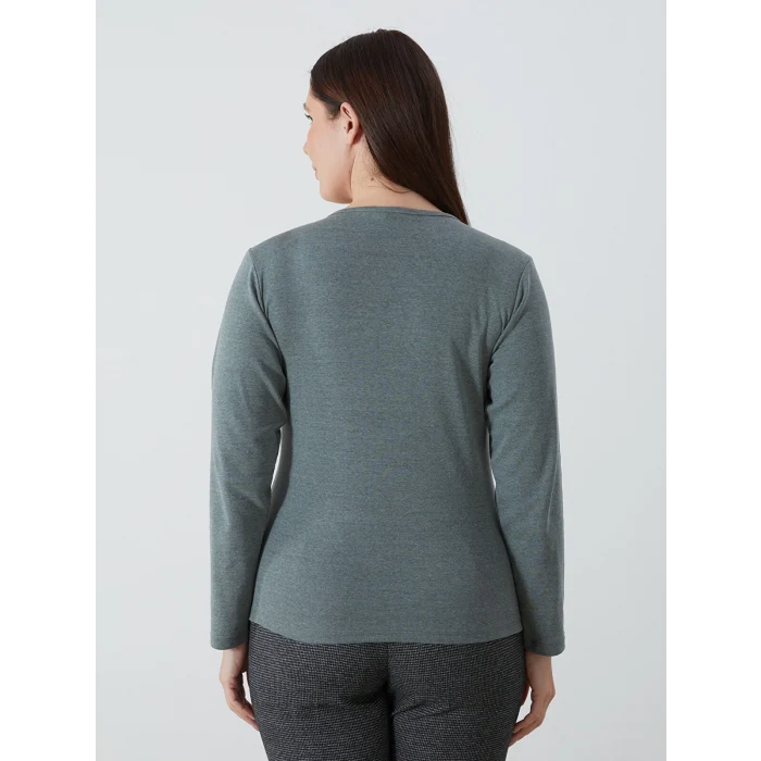 LCWAIKIKI Basic Yeşil Bisiklet Yaka Düz Uzun Kollu Kadın Body