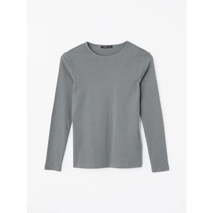 LCWAIKIKI Basic Yeşil Bisiklet Yaka Düz Uzun Kollu Kadın Body