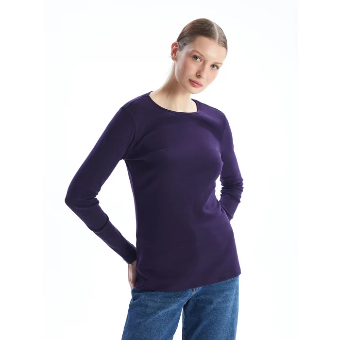 LCWAIKIKI Basic Mor Bisiklet Yaka Düz Uzun Kollu Kadın Body