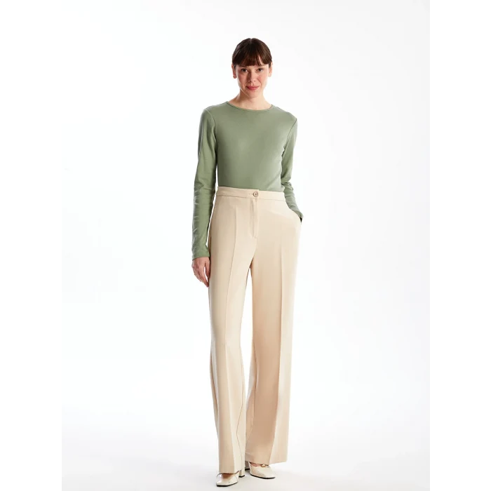 LCWAIKIKI Classic Haki Bisiklet Yaka Düz Uzun Kollu Kadın Body