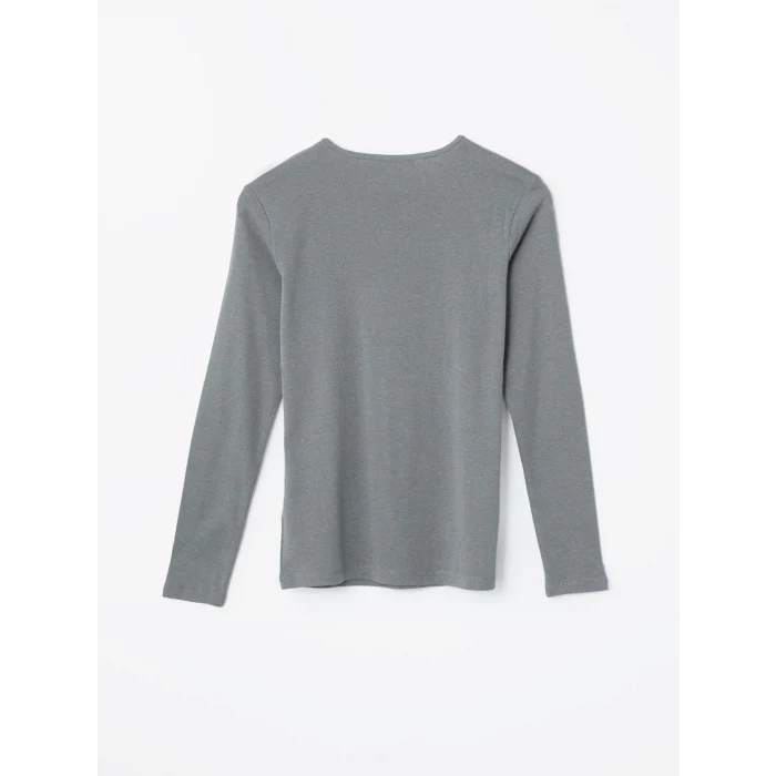 LCWAIKIKI Basic Yeşil Bisiklet Yaka Düz Uzun Kollu Kadın Body