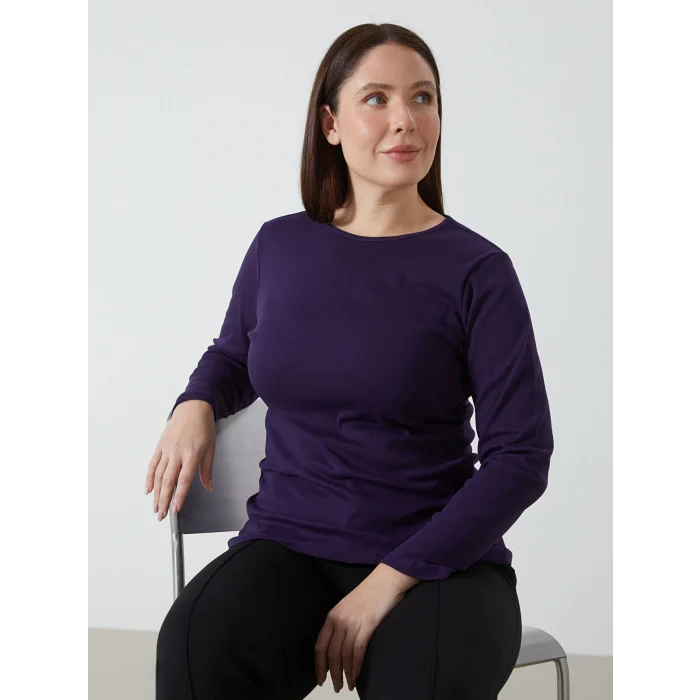 LCWAIKIKI Basic Mor Bisiklet Yaka Düz Uzun Kollu Kadın Body