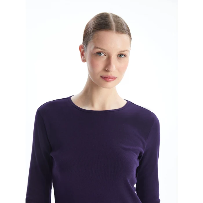 LCWAIKIKI Basic Mor Bisiklet Yaka Düz Uzun Kollu Kadın Body