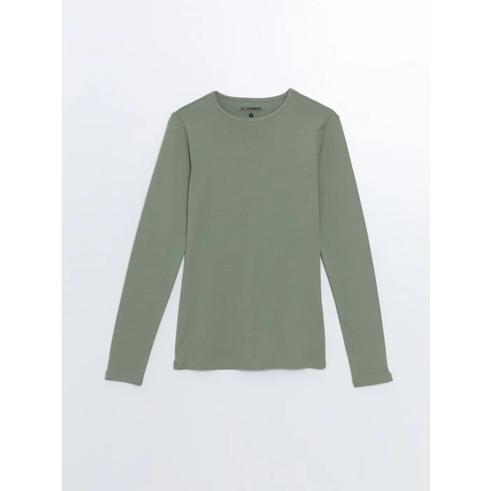 LCWAIKIKI Classic Haki Bisiklet Yaka Düz Uzun Kollu Kadın Body