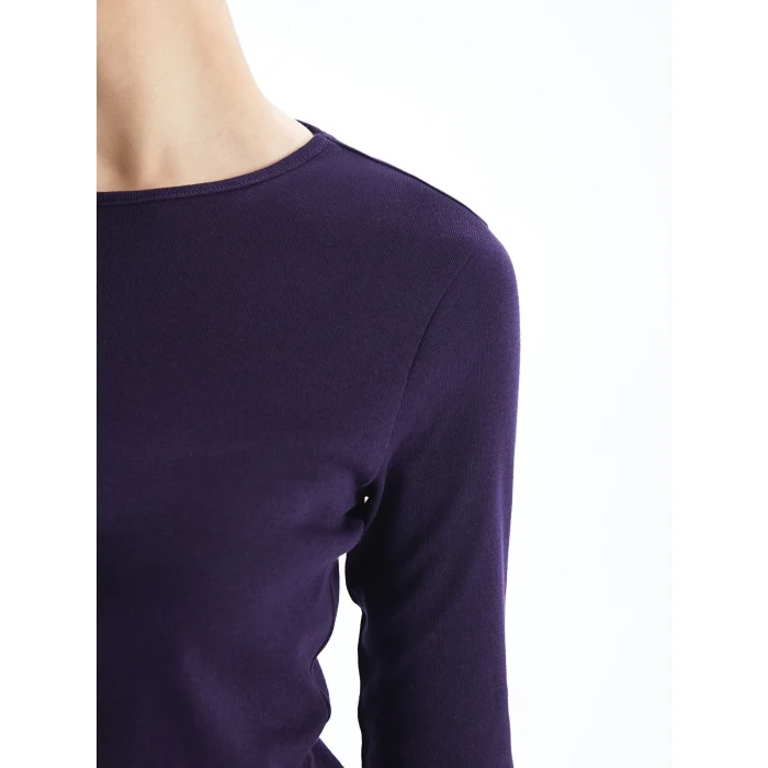 LCWAIKIKI Basic Mor Bisiklet Yaka Düz Uzun Kollu Kadın Body