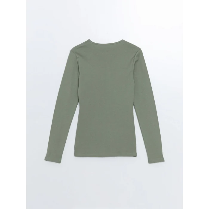 LCWAIKIKI Classic Haki Bisiklet Yaka Düz Uzun Kollu Kadın Body