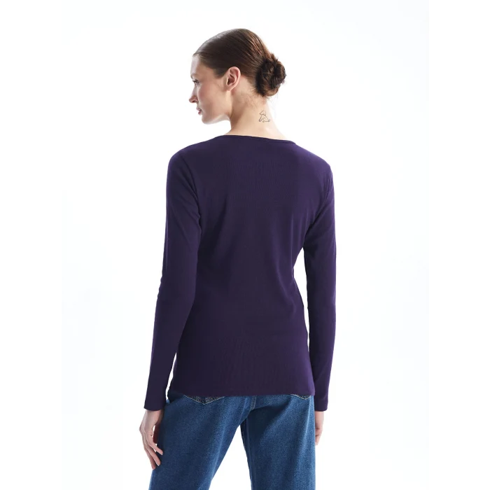 LCWAIKIKI Basic Mor Bisiklet Yaka Düz Uzun Kollu Kadın Body