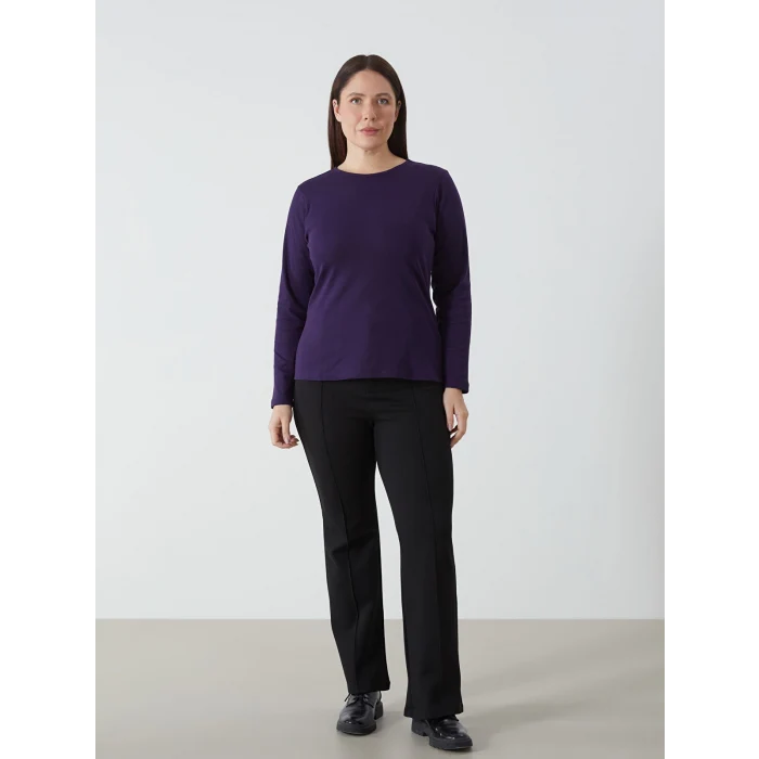 LCWAIKIKI Basic Mor Bisiklet Yaka Düz Uzun Kollu Kadın Body