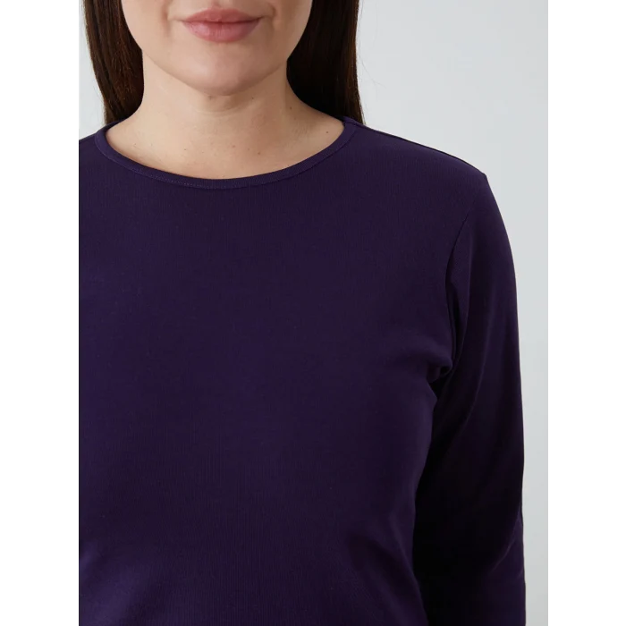 LCWAIKIKI Basic Mor Bisiklet Yaka Düz Uzun Kollu Kadın Body